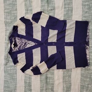 LOFT Cardigan Small - Purple and White Stripe and Flower Sheer